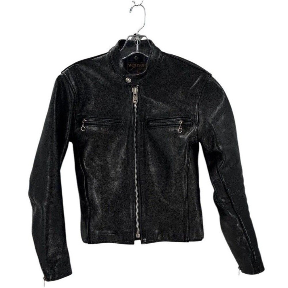 Vintage Vanson Leathers Black Cowhide 80s motorcycle jacket Cafe Racer USA 32